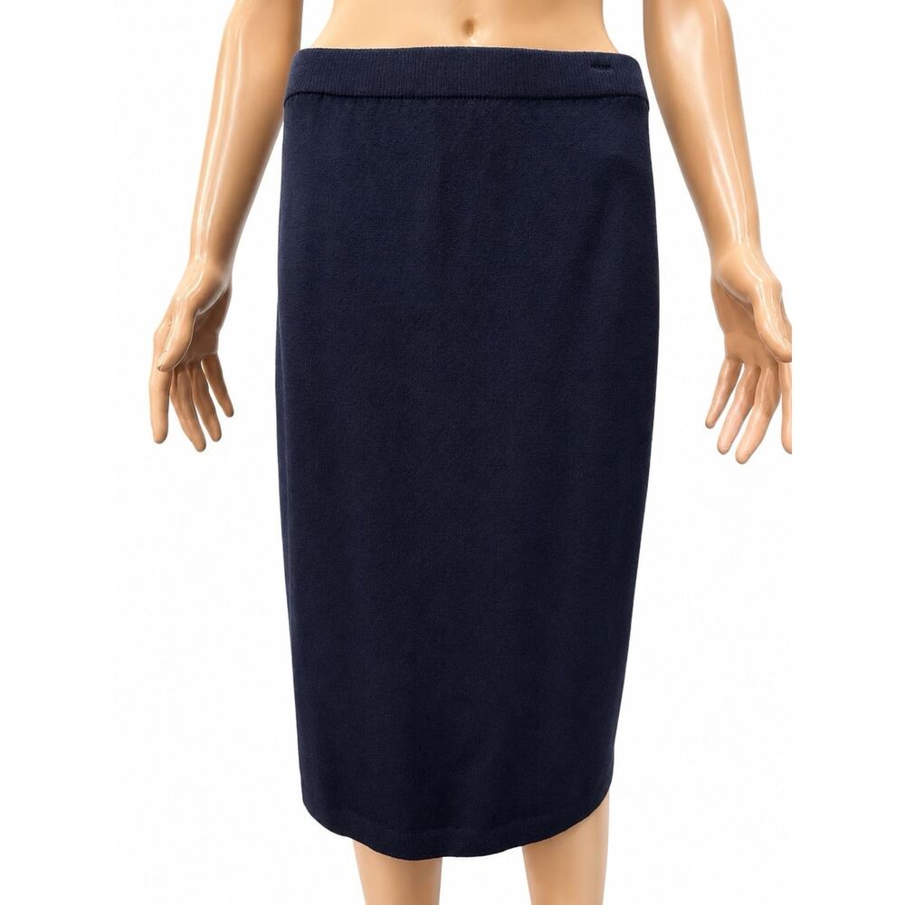 St. John Collection Navy Blue Knit Pencil Skirt Size 10 Wool Rayon